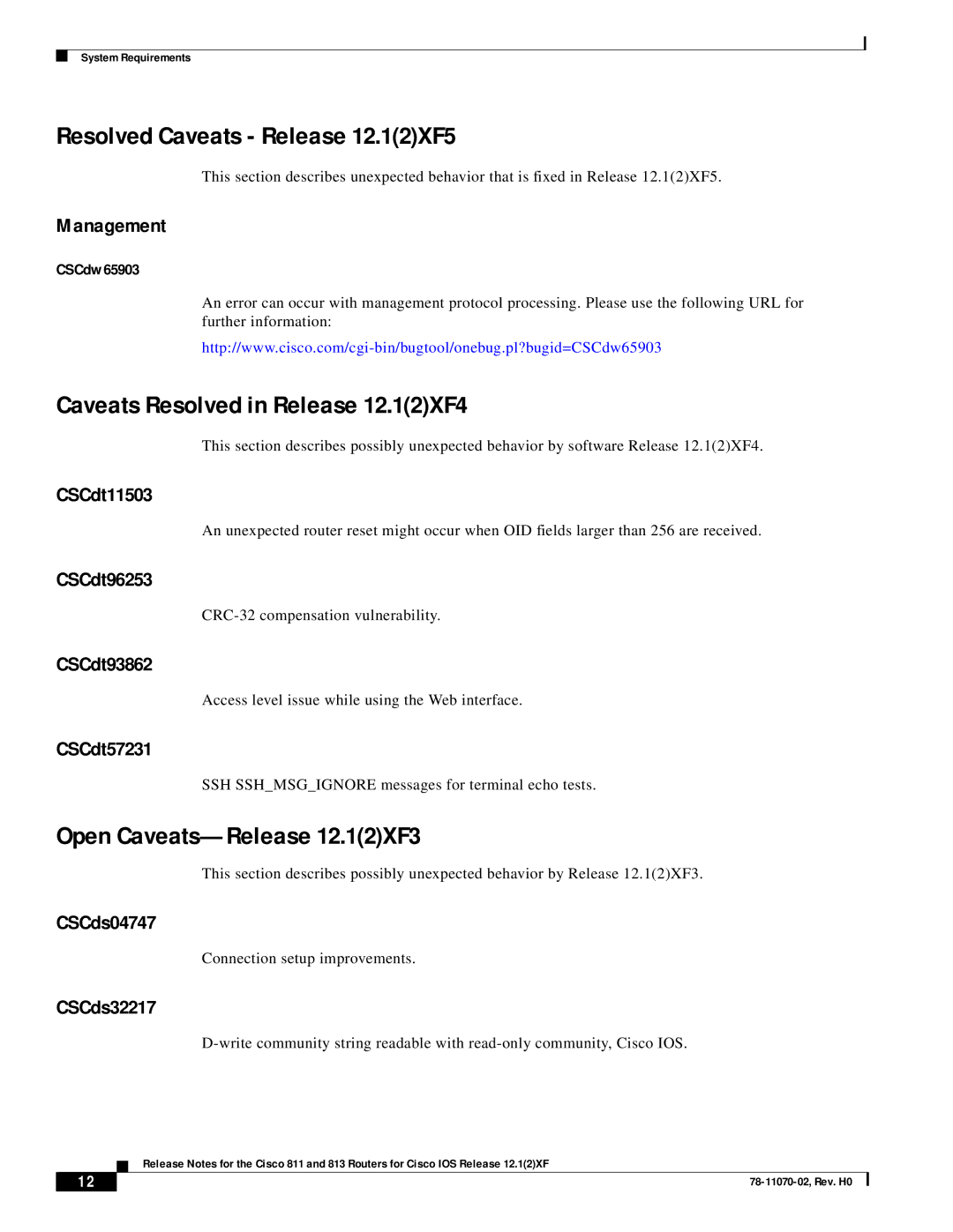 Intel 813, 811 manual Resolved Caveats Release 12.12XF5, Caveats Resolved in Release 12.12XF4, Open Caveats-Release 12.12XF3 