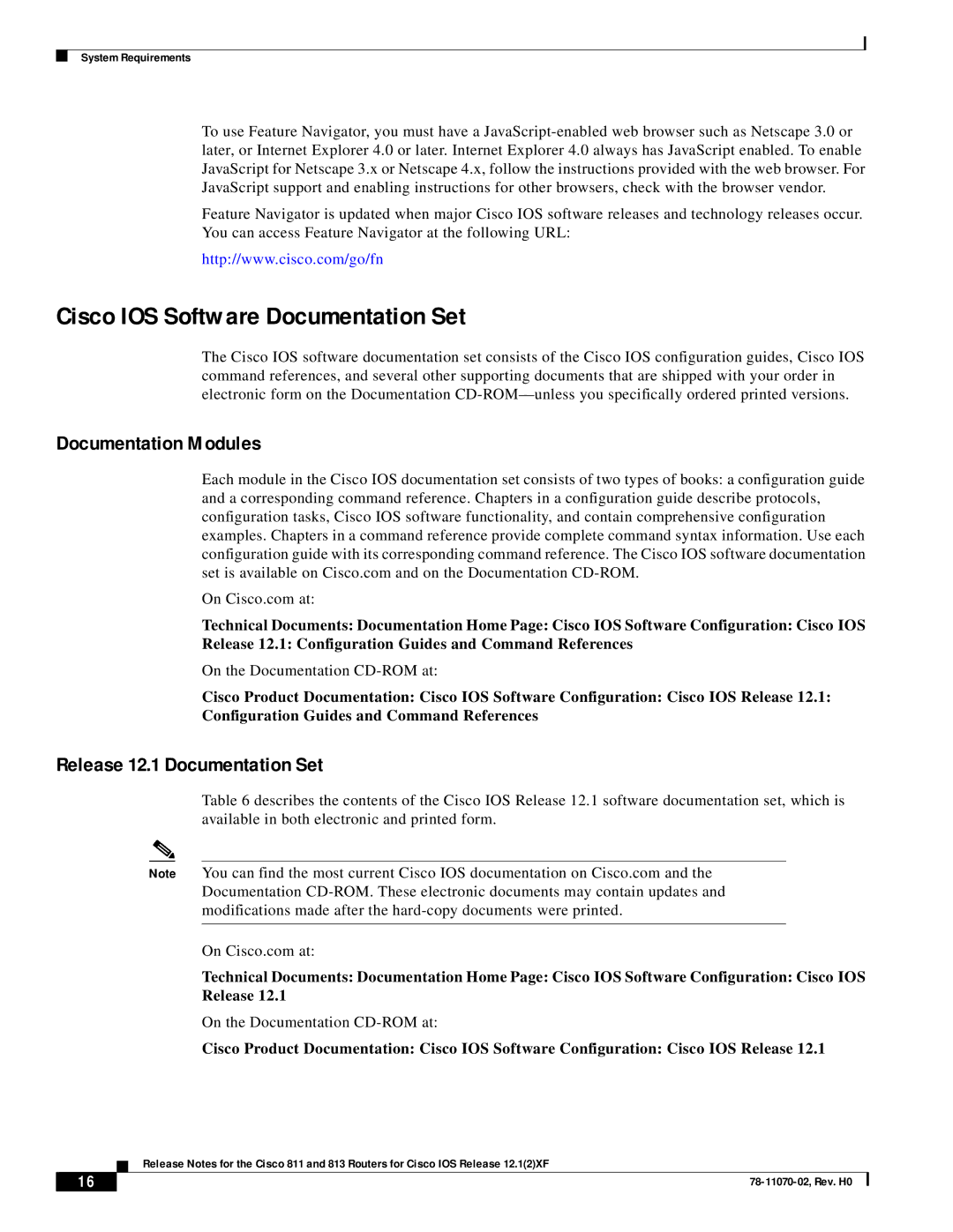 Intel 813, 811 manual Cisco IOS Software Documentation Set, Documentation Modules, Release 12.1 Documentation Set 