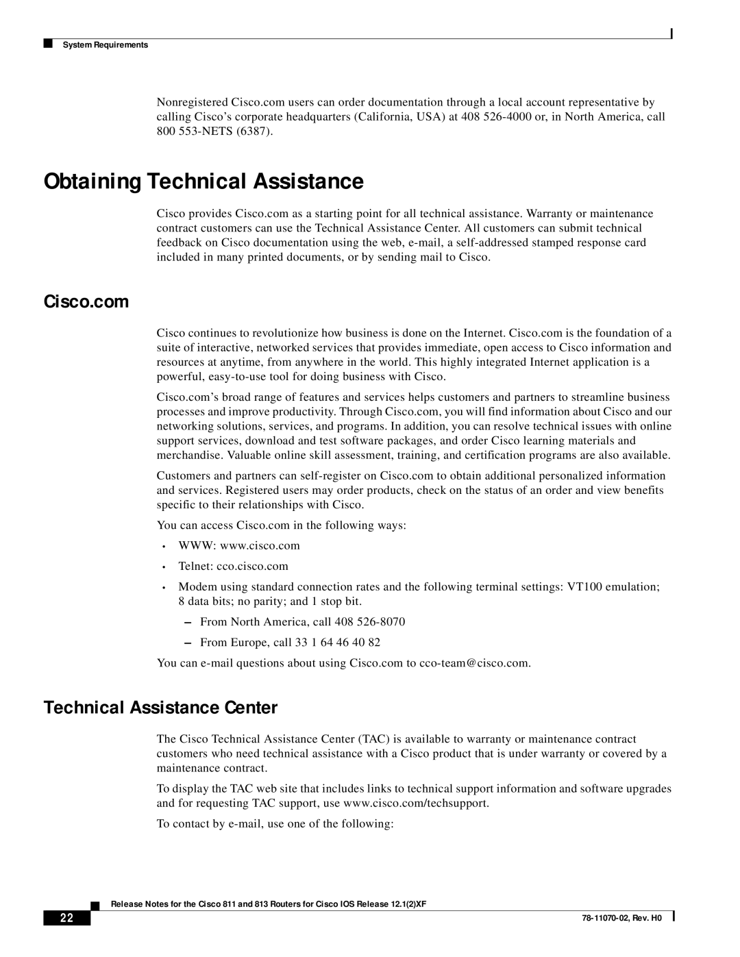 Intel 813, 811 manual Obtaining Technical Assistance, Cisco.com, Technical Assistance Center 