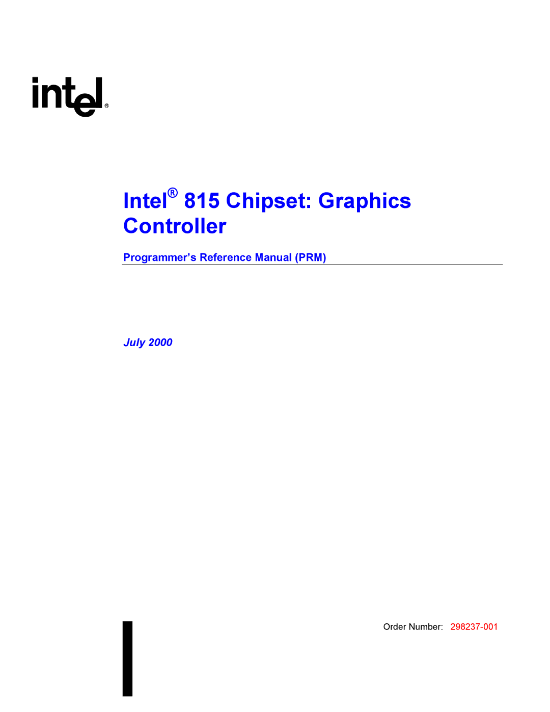 Intel manual Intel 815 Chipset Graphics Controller, Programmer’s Reference Manual PRM 