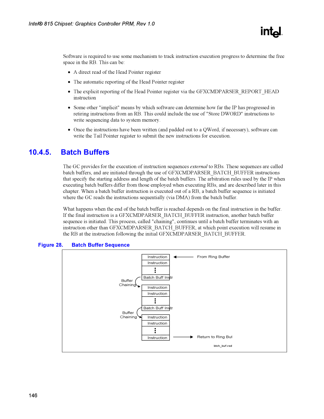 Intel 815 manual Batch Buffers, Batch Buffer Sequence 