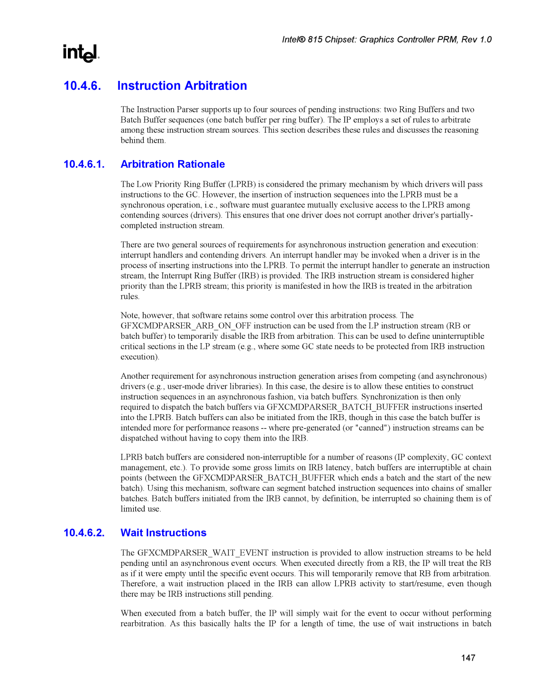 Intel 815 manual Instruction Arbitration, Arbitration Rationale, Wait Instructions 