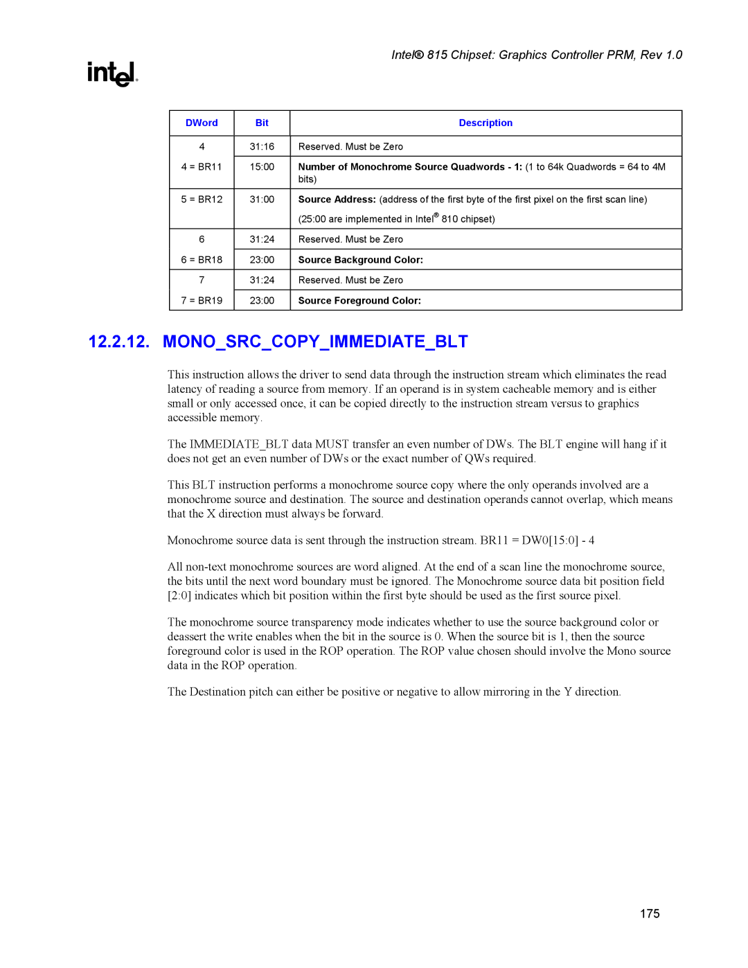 Intel 815 manual Source Background Color, Source Foreground Color 