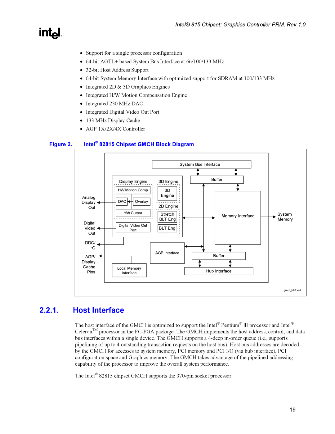 Intel manual Host Interface, Intel 82815 Chipset Gmch Block Diagram 