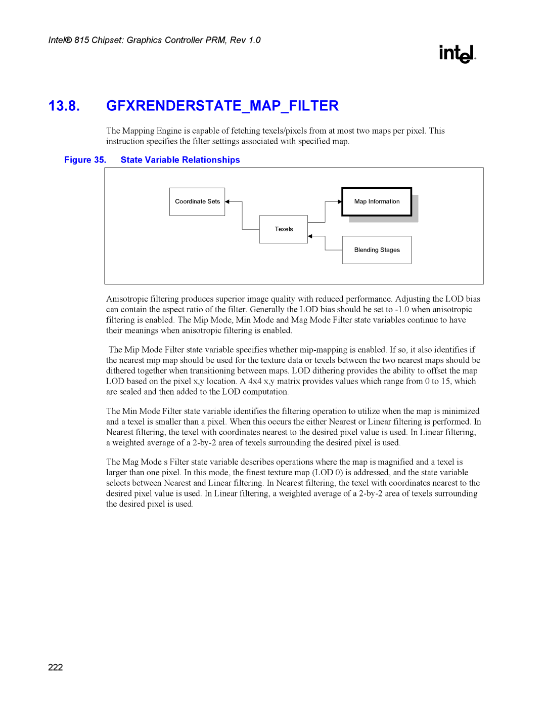 Intel 815 manual Gfxrenderstatemapfilter, State Variable Relationships 