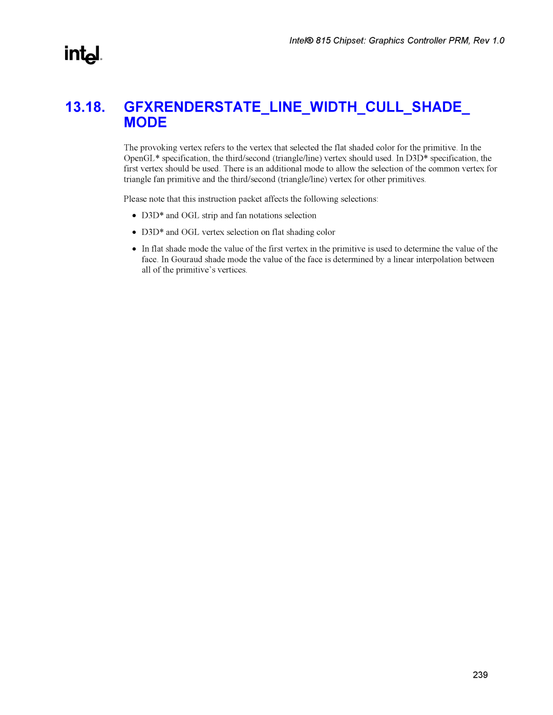 Intel 815 manual Gfxrenderstatelinewidthcullshade Mode 