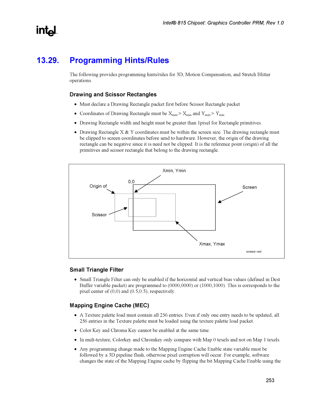 Intel 815 manual Programming Hints/Rules, Drawing and Scissor Rectangles 