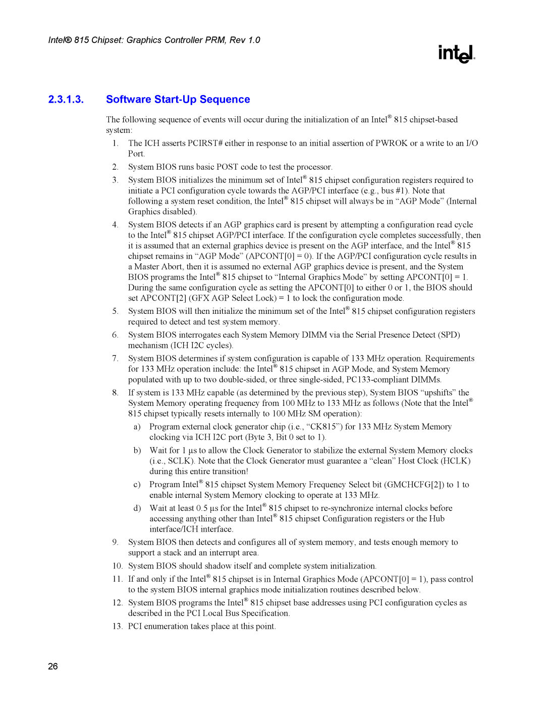 Intel 815 manual Software Start-Up Sequence 