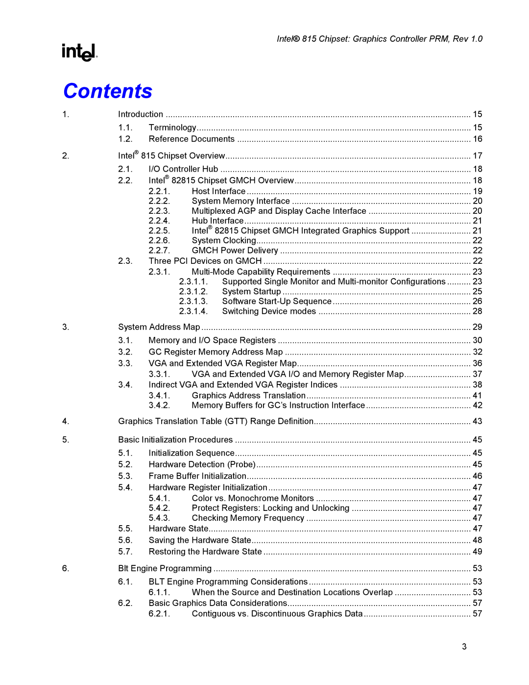 Intel 815 manual Contents 