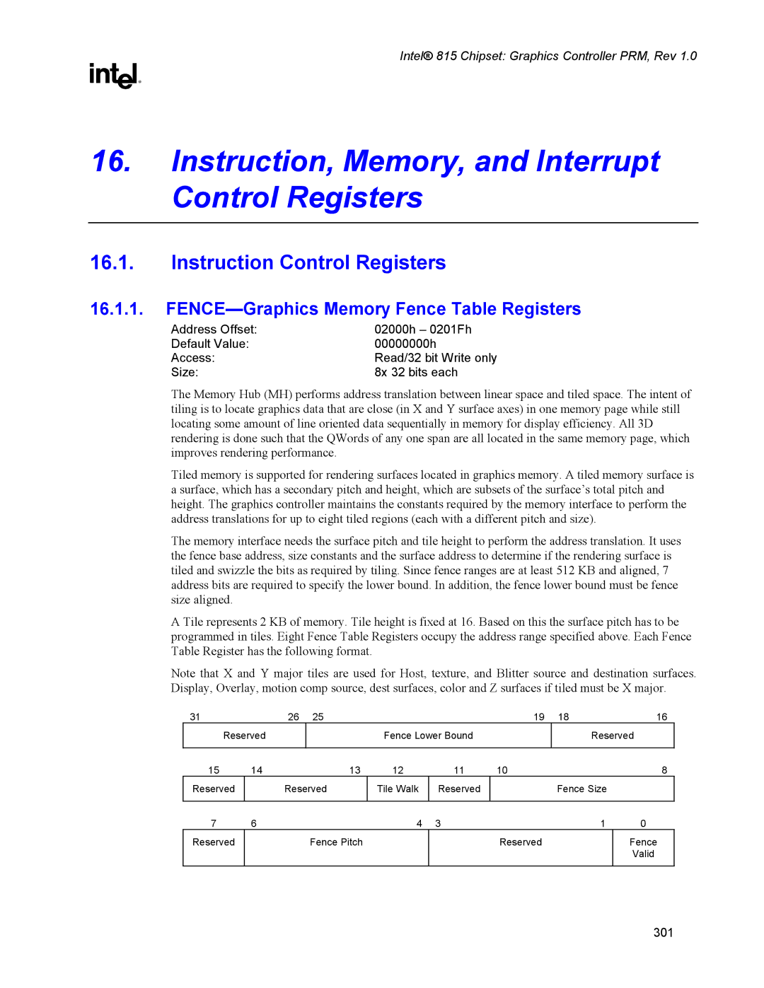 Intel 815 manual Instruction, Memory, and Interrupt Control Registers, Instruction Control Registers 