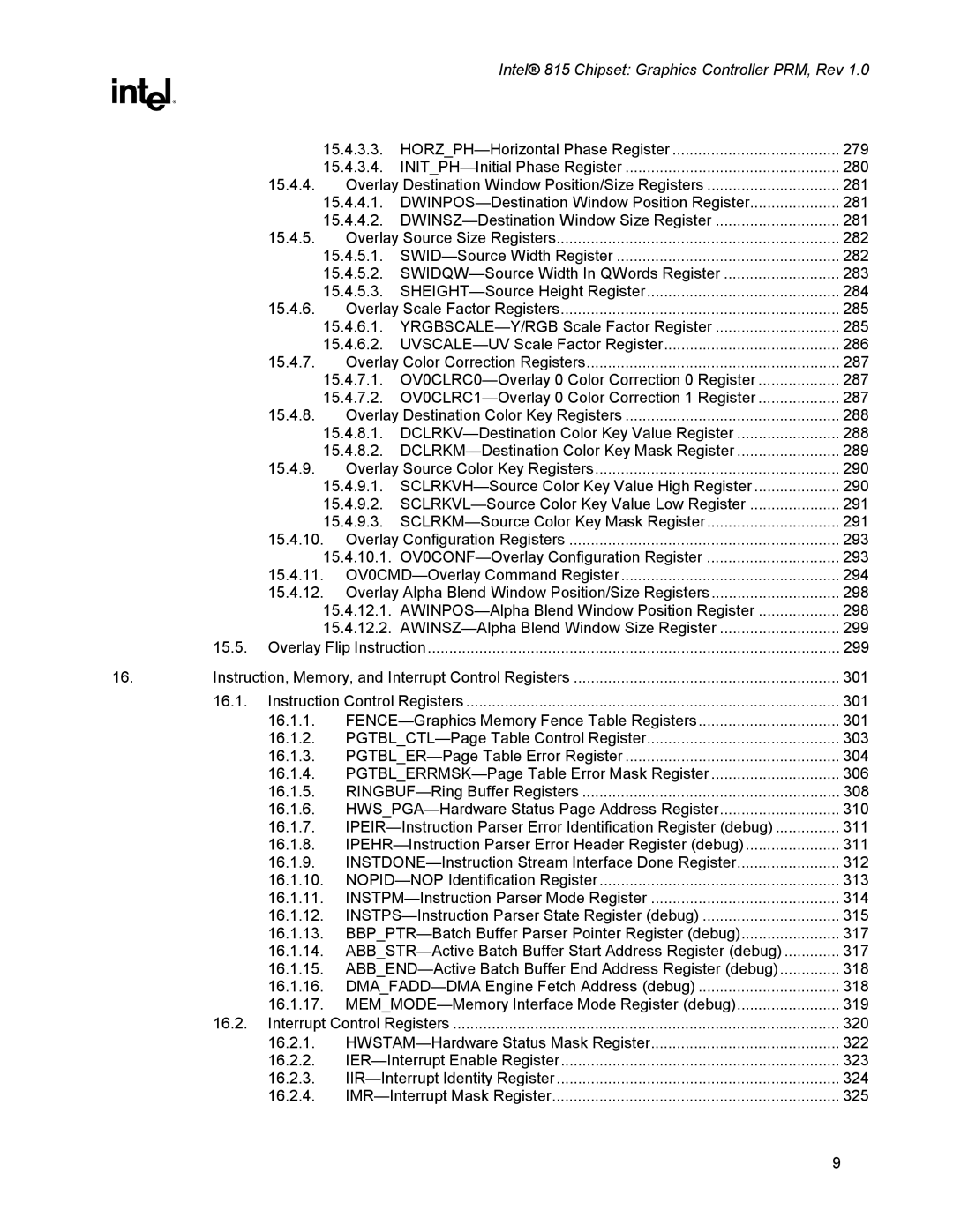 Intel 815 manual HORZPH-Horizontal Phase Register 279 15.4.3.4 