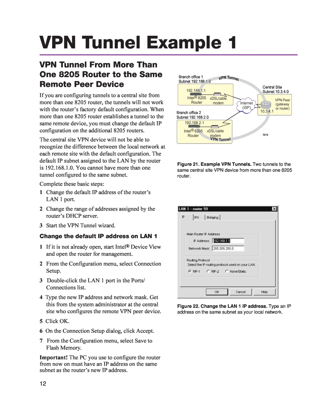 Intel 8205 quick start VPN Tunnel Example, Change the default IP address on LAN 