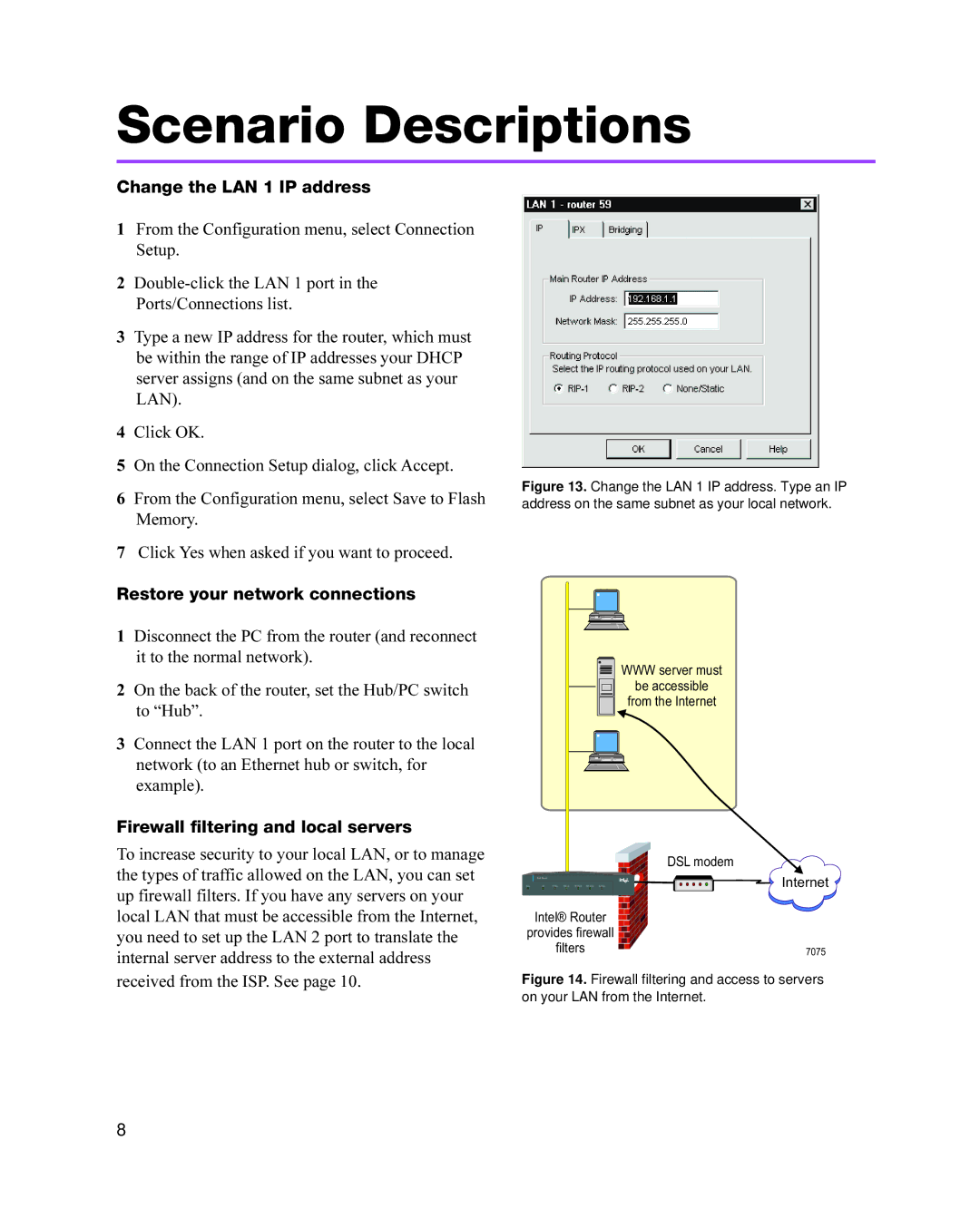 Intel 8205 quick start Change the LAN 1 IP address, Restore your network connections 