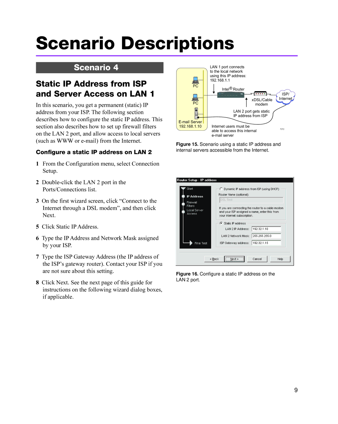 Intel 8205 quick start Static IP Address from ISP and Server Access on LAN, Configure a static IP address on LAN 