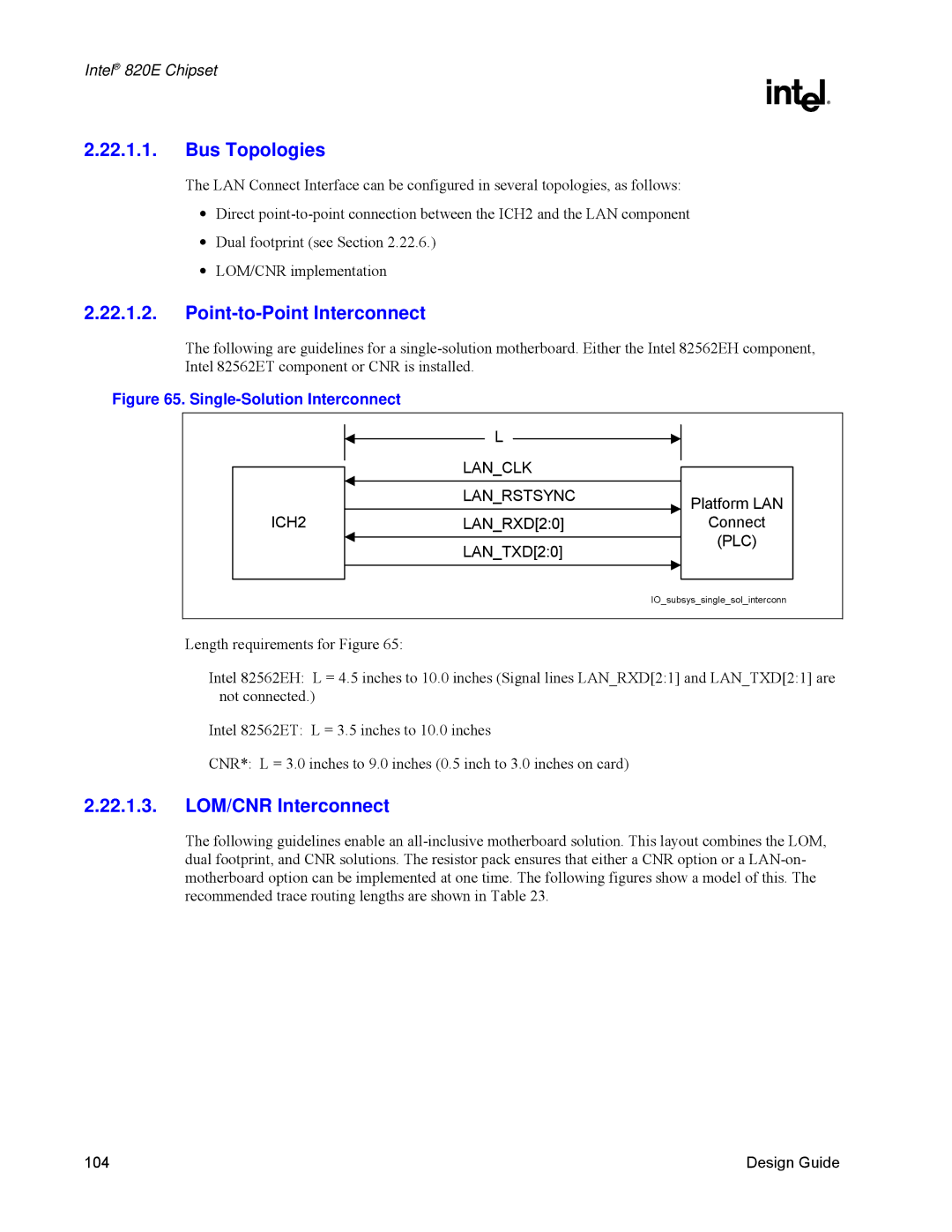 Intel 820E manual Bus Topologies, Point-to-Point Interconnect, LOM/CNR Interconnect 