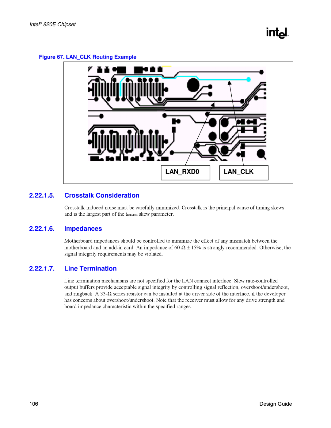 Intel 820E manual Crosstalk Consideration, Impedances, Line Termination 