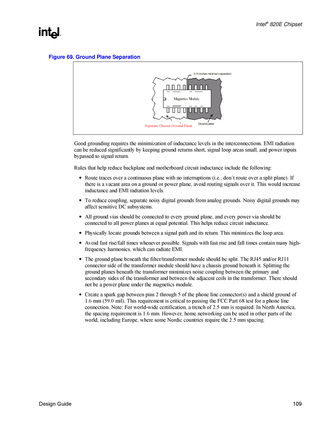 Intel 820E manual Ground Plane Separation 