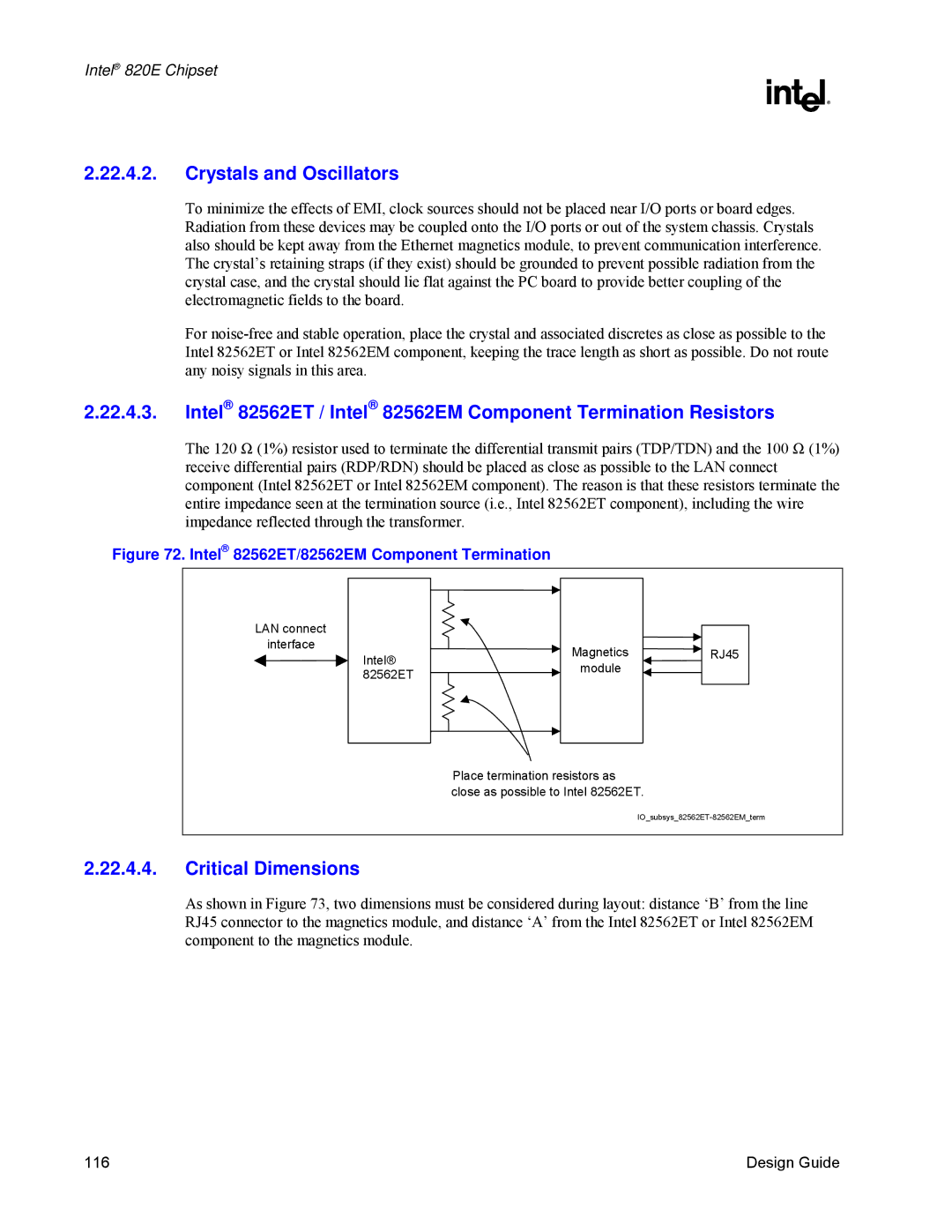 Intel 820E manual Intel 82562ET/82562EM Component Termination 