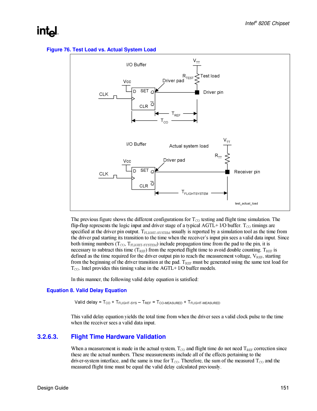 Intel 820E manual Flight Time Hardware Validation, Equation 8. Valid Delay Equation, Set Q Clr Q 