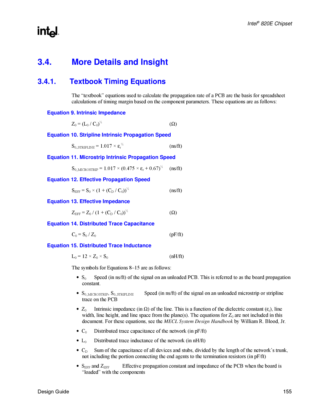 Intel 820E manual More Details and Insight, Textbook Timing Equations 