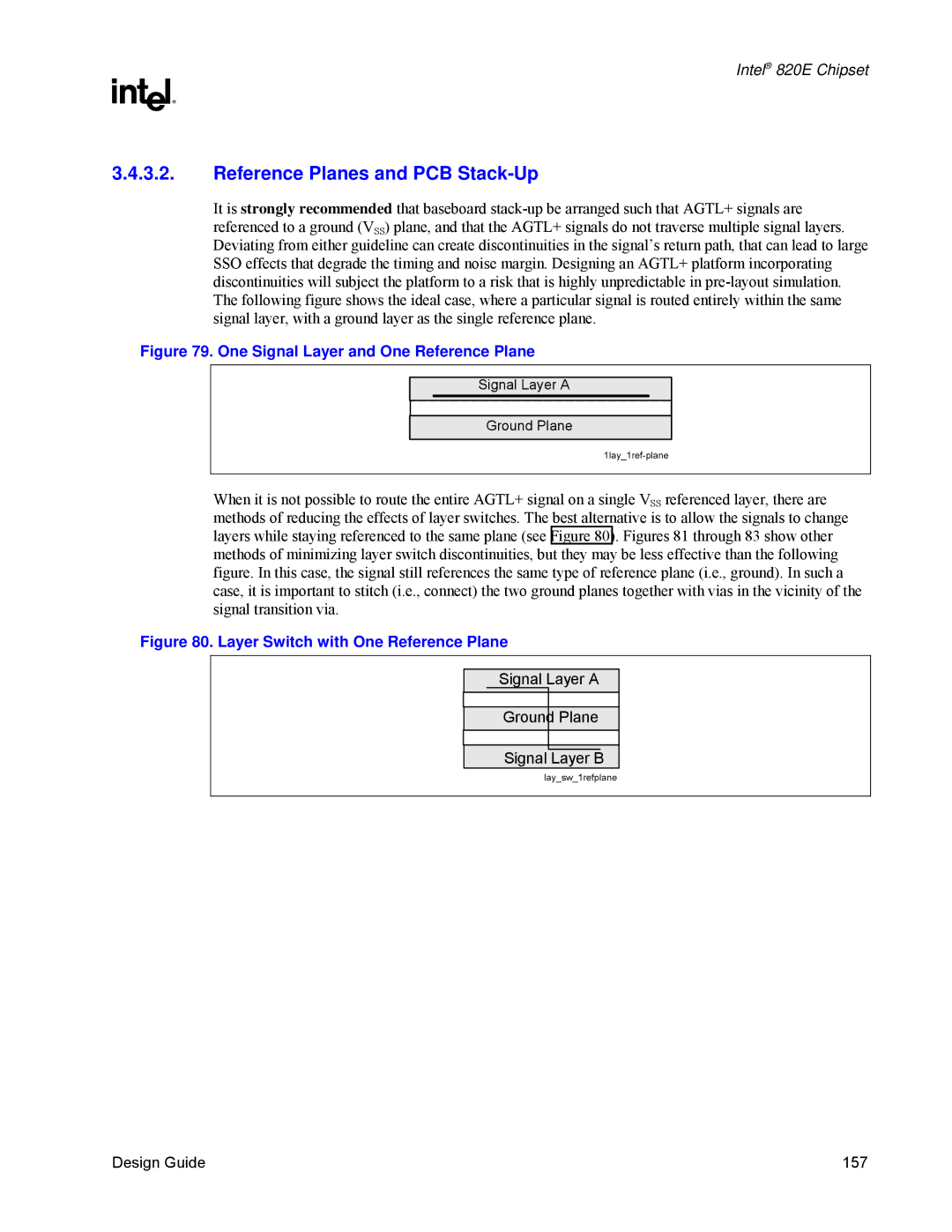 Intel 820E manual Reference Planes and PCB Stack-Up, One Signal Layer and One Reference Plane 