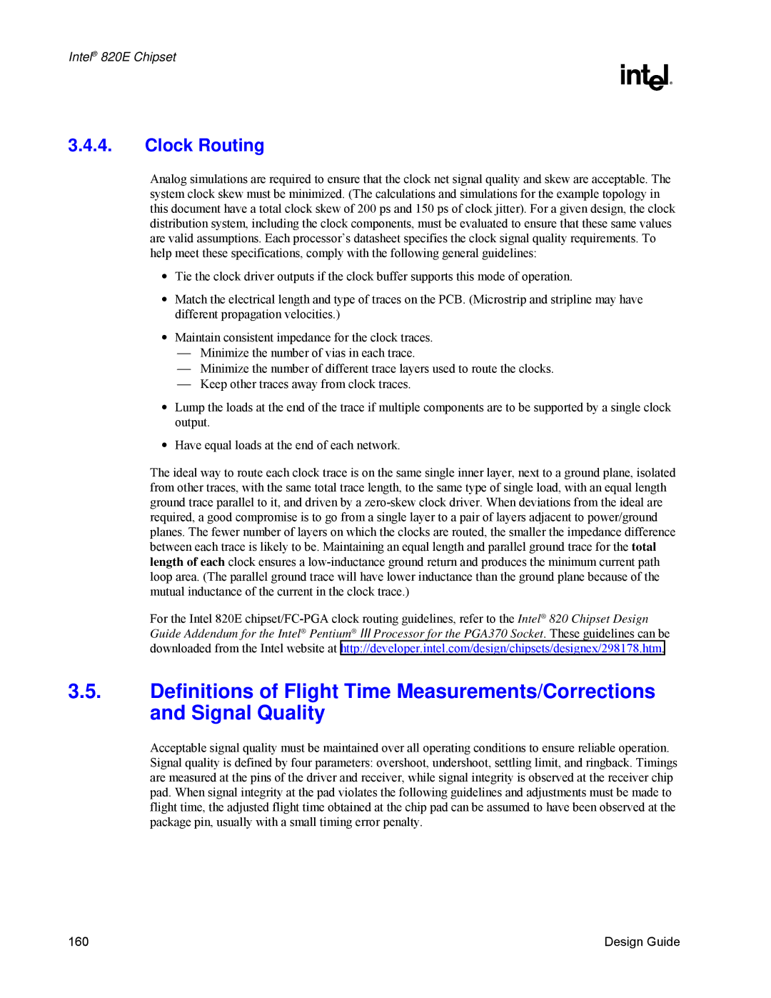 Intel 820E manual Clock Routing 