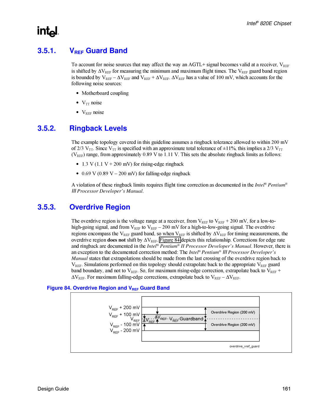 Intel 820E manual Vref Guard Band, Ringback Levels, Overdrive Region 