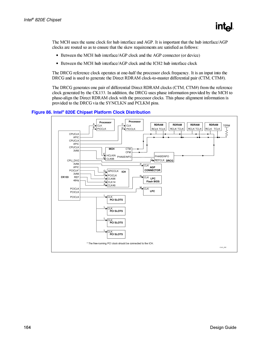 Intel manual Intel 820E Chipset Platform Clock Distribution 