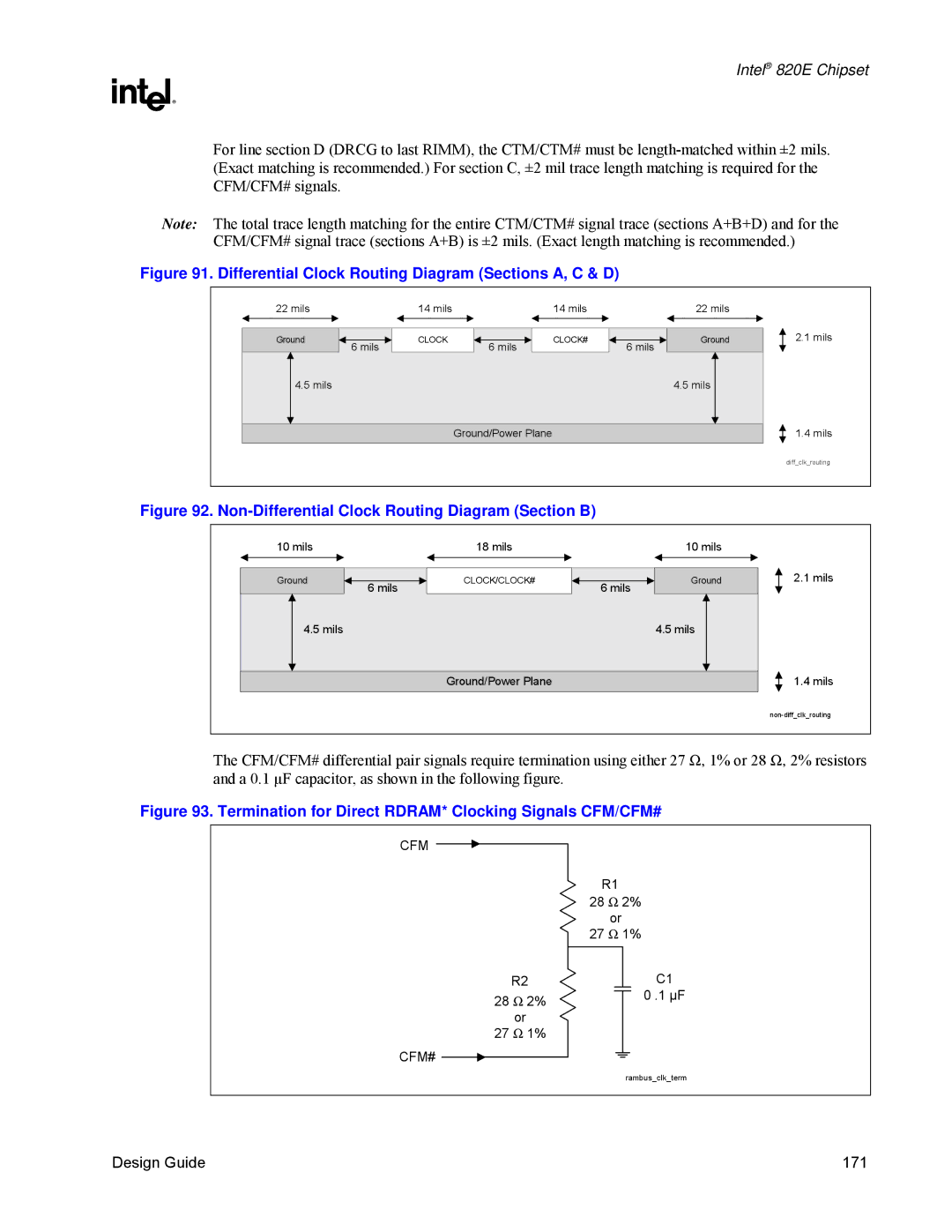 Intel 820E manual Differential Clock Routing Diagram Sections A, C & D 