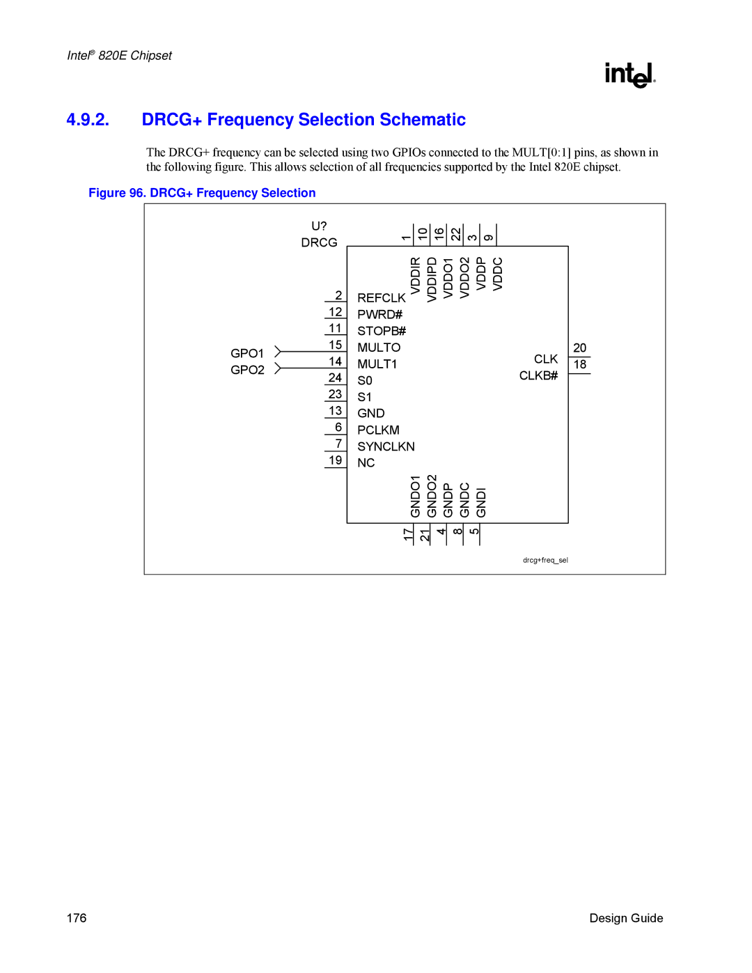 Intel 820E manual DRCG+ Frequency Selection Schematic 