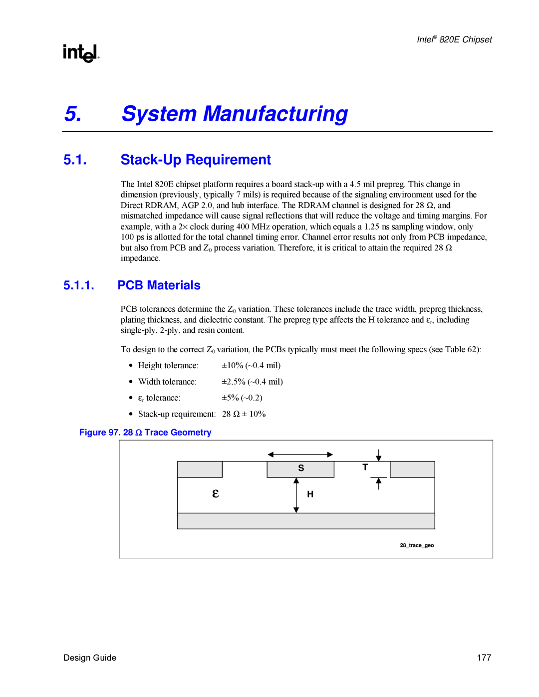 Intel 820E manual Stack-Up Requirement, PCB Materials 