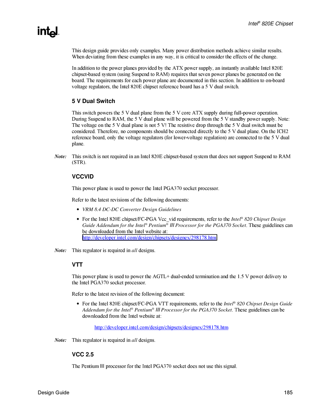 Intel 820E manual Dual Switch, Vcc 