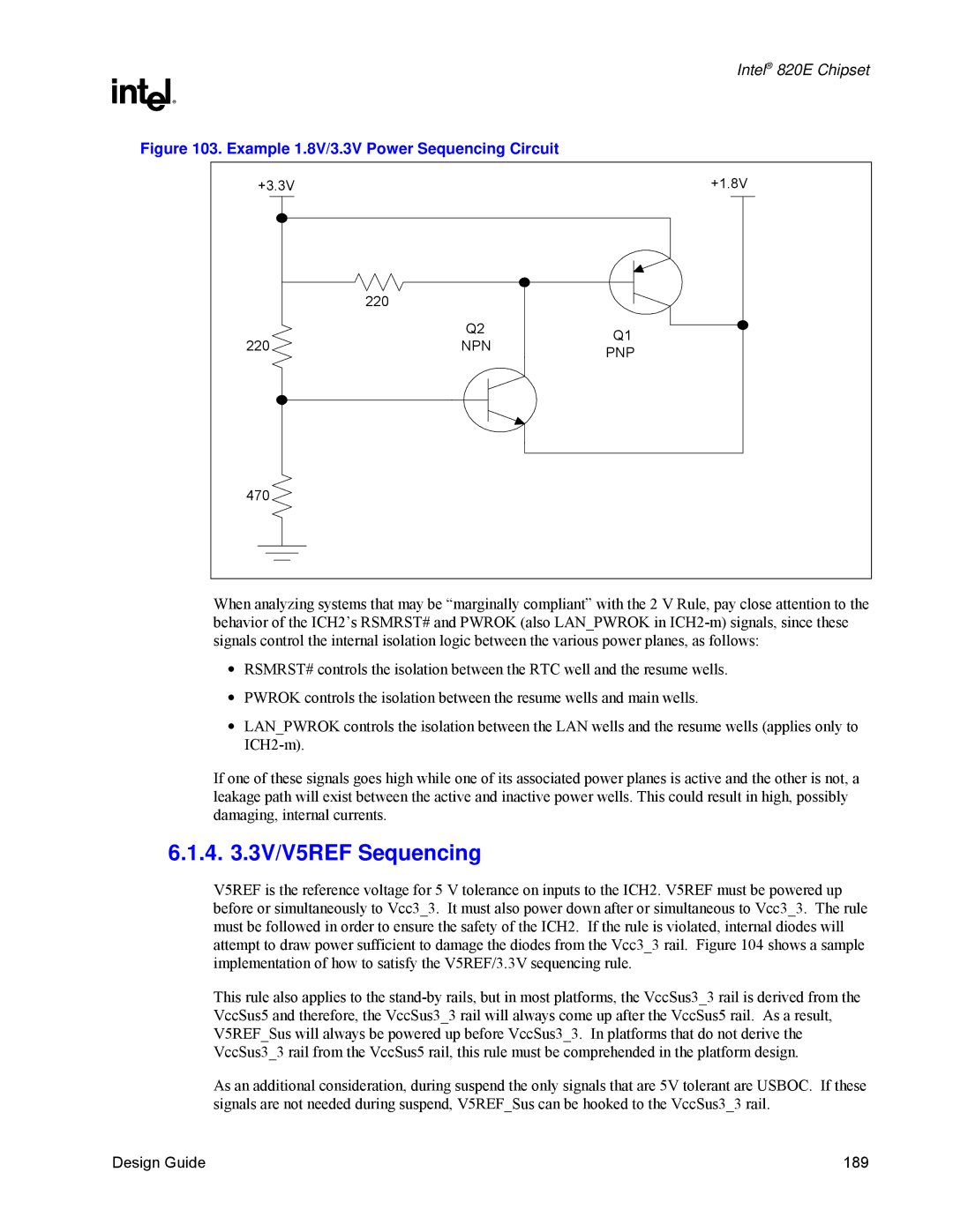 Intel 820E manual 4 .3V/V5REF Sequencing, Example 1.8V/3.3V Power Sequencing Circuit 