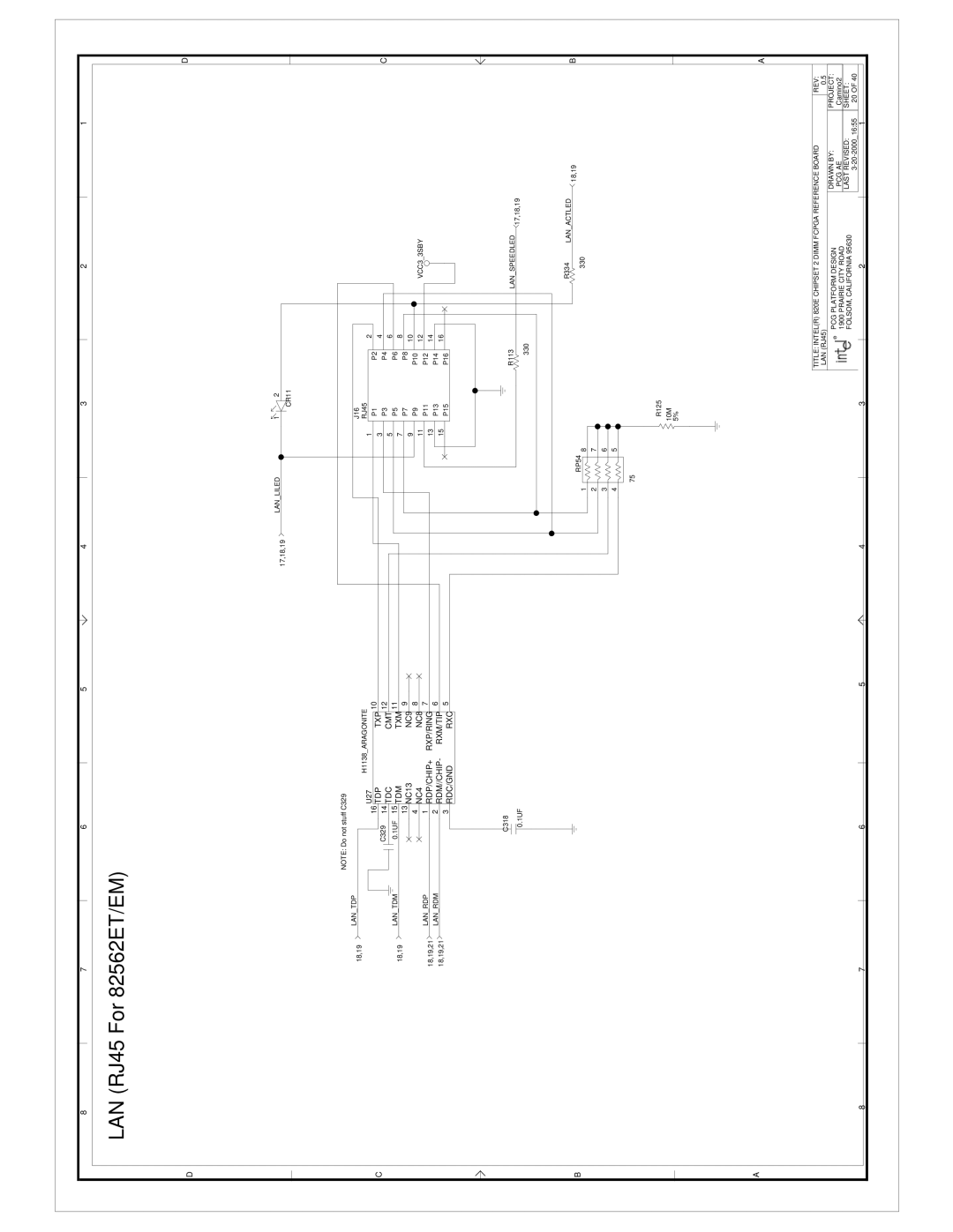 Intel 820E manual LAN RJ45 For 82562ET/EM, H1138ARAGONITE, Lanactled 