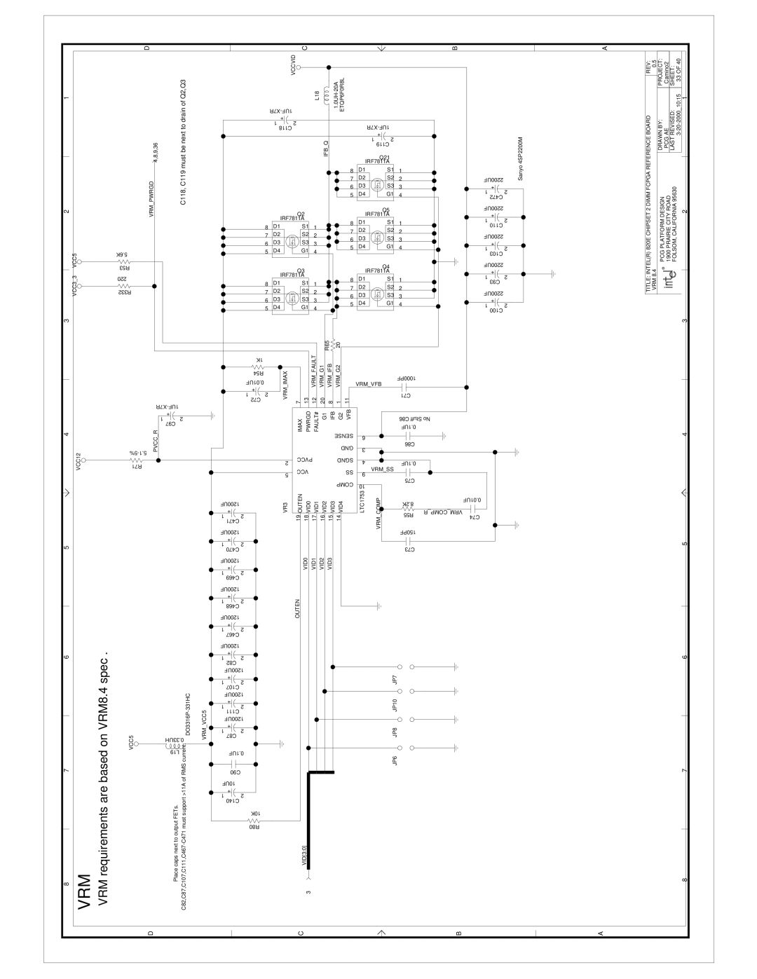 Intel 820E Vccvid REV Project, VRM Fault VRM IFB, Imax VRM G1 VRM G2, Vrmvfb VRM, Pwrgd, Fault# Ifb, Pvcc, GND VCC12, Comp 