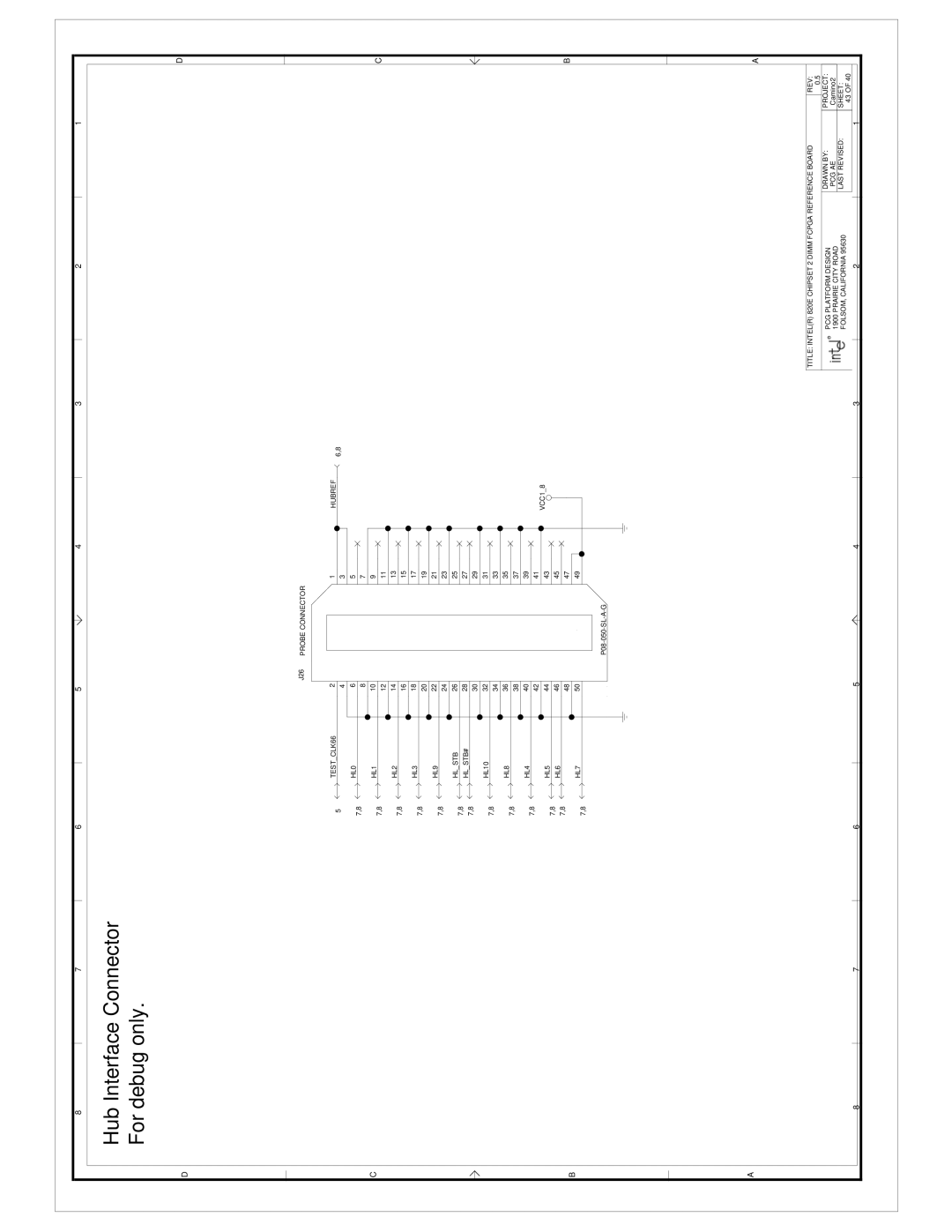 Intel 820E Hub Interface Connector For debug only, TESTCLK66 HL0 HL1 HL2 HL3 HL9 Hlstb HLSTB#, HL8 HL4 HL5 HL6 HL7, Hubref 