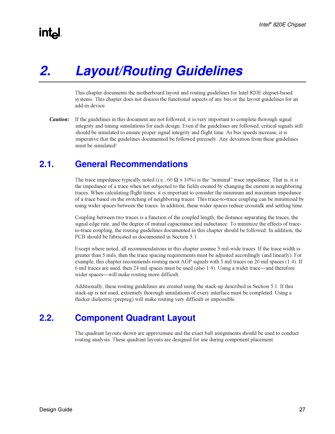 Intel 820E manual General Recommendations, Component Quadrant Layout 