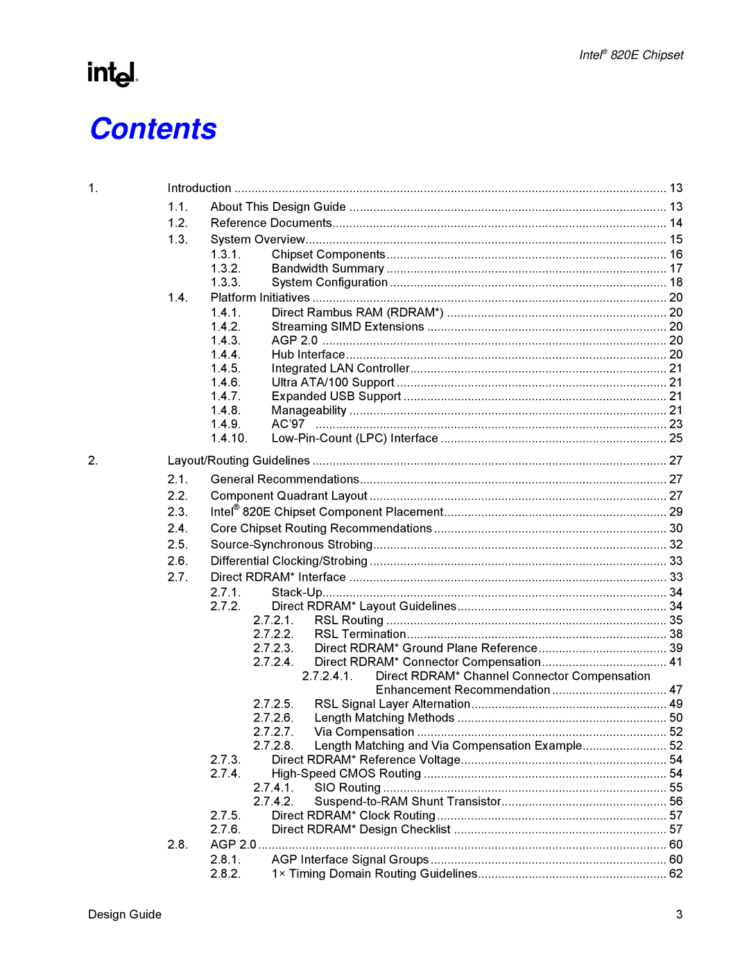 Intel 820E manual Contents 