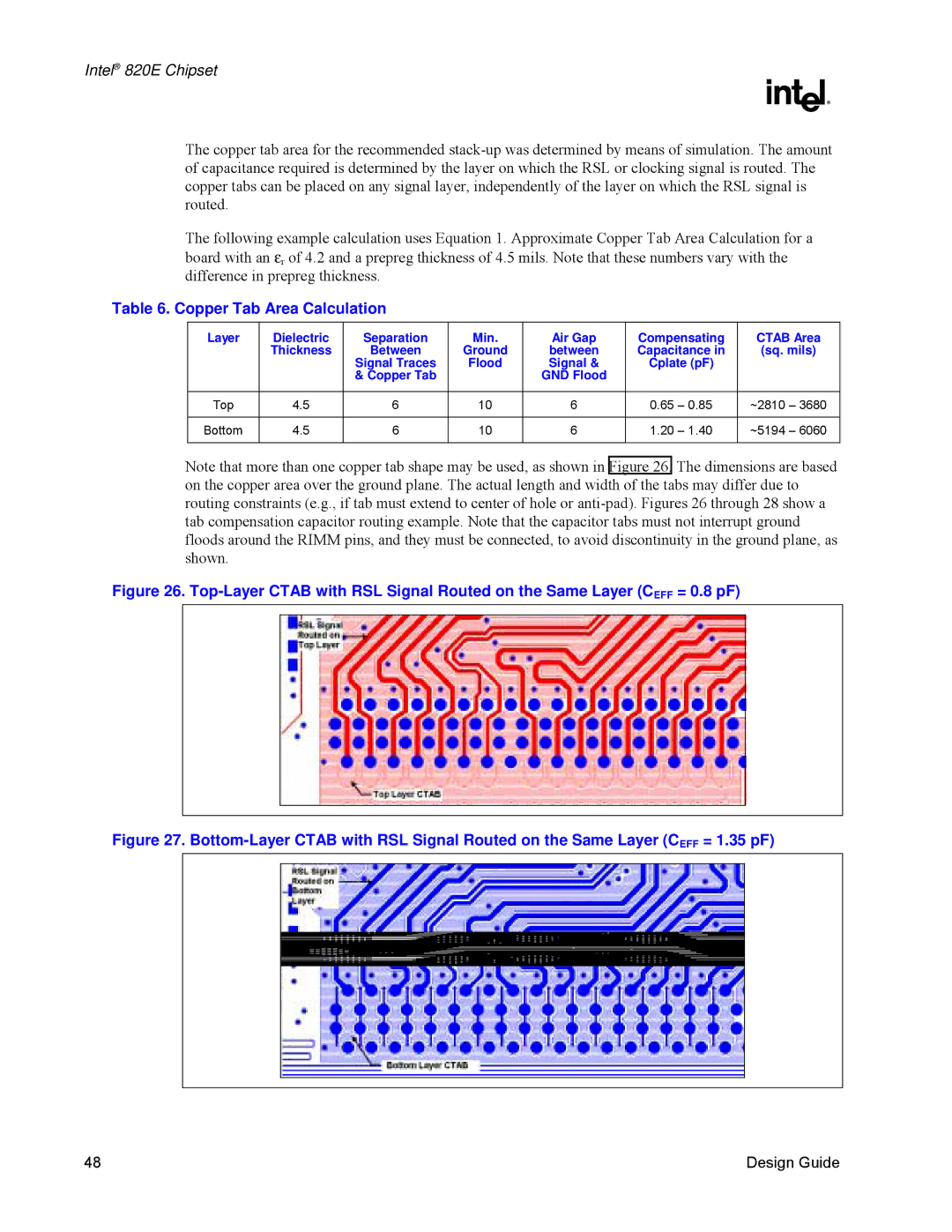 Intel 820E manual Copper Tab Area Calculation, Flood Signal 