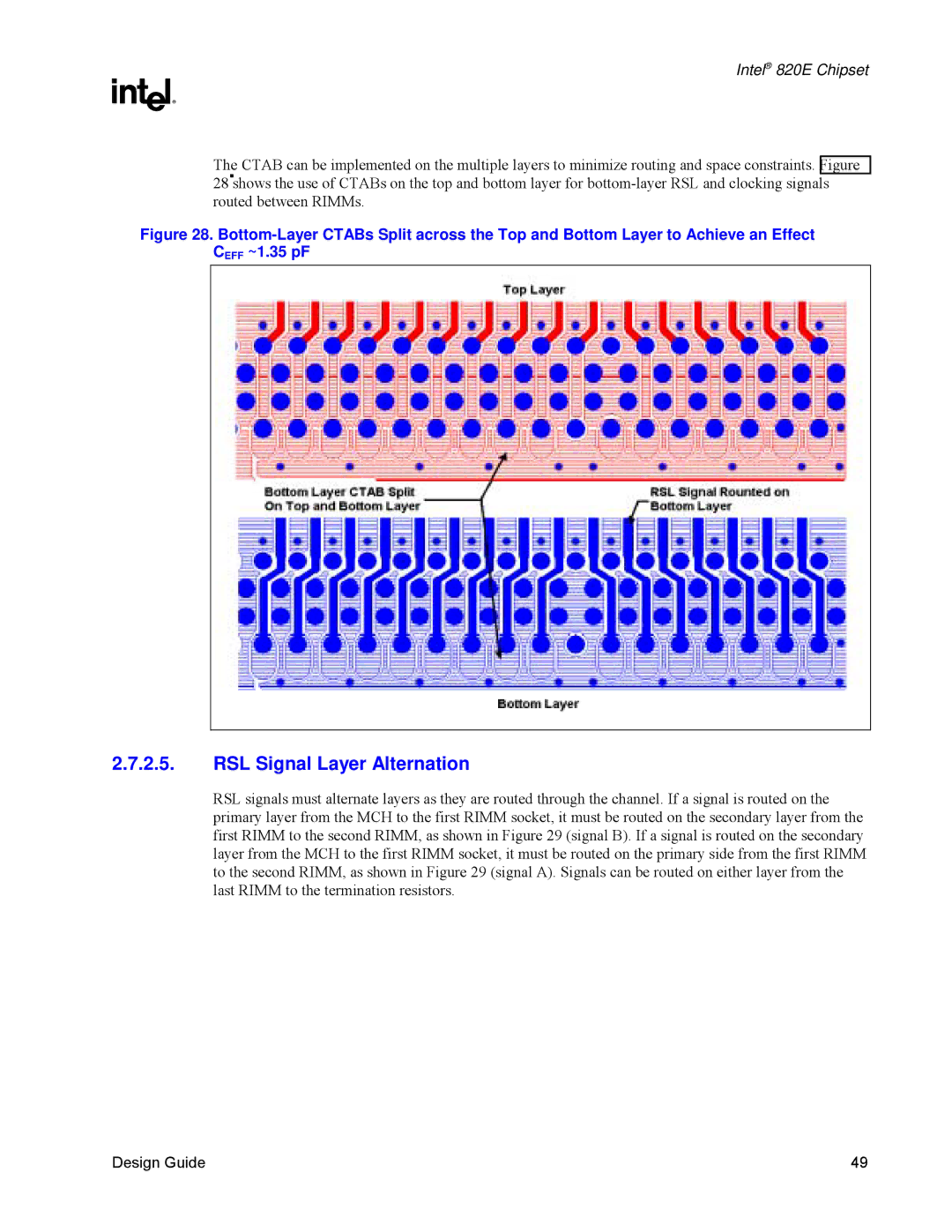 Intel 820E manual RSL Signal Layer Alternation 