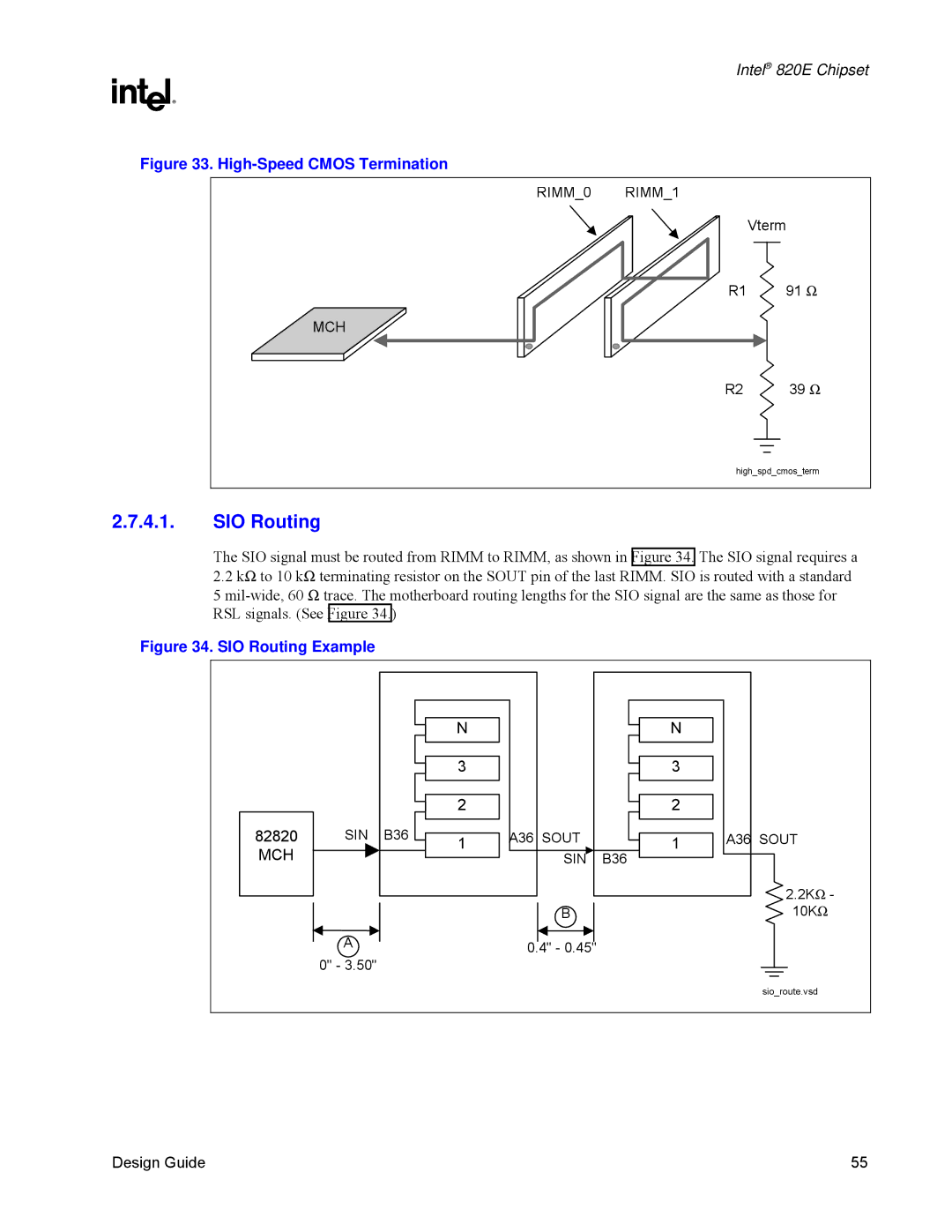 Intel 820E manual SIO Routing, High-Speed Cmos Termination 