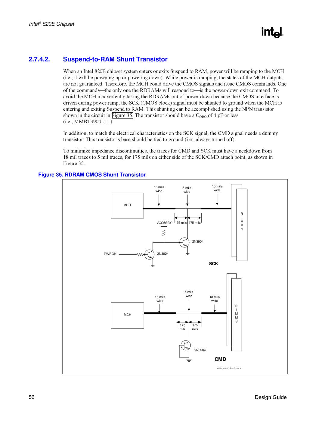 Intel 820E manual Suspend-to-RAM Shunt Transistor, Rdram Cmos Shunt Transistor 