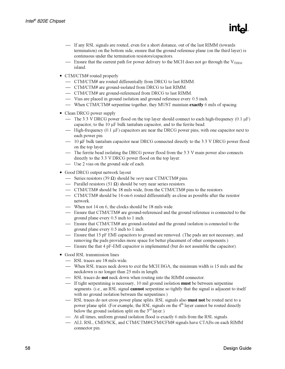 Intel manual Intel 820E Chipset 