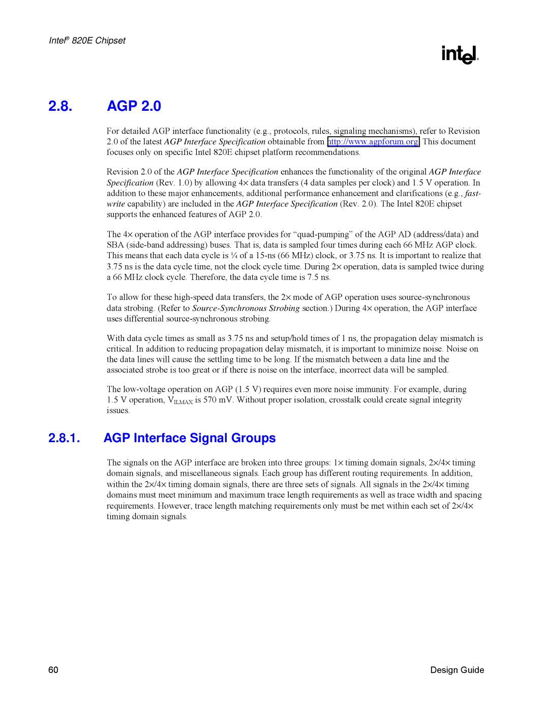 Intel 820E manual Agp, AGP Interface Signal Groups 