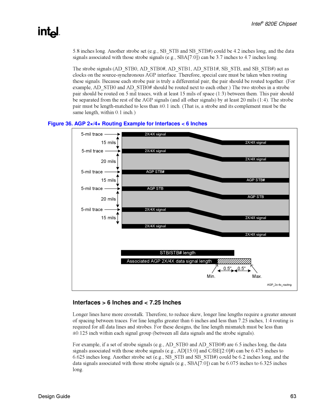 Intel 820E manual Interfaces 6 Inches and 7.25 Inches, AGP 2×/4× Routing Example for Interfaces 6 Inches 