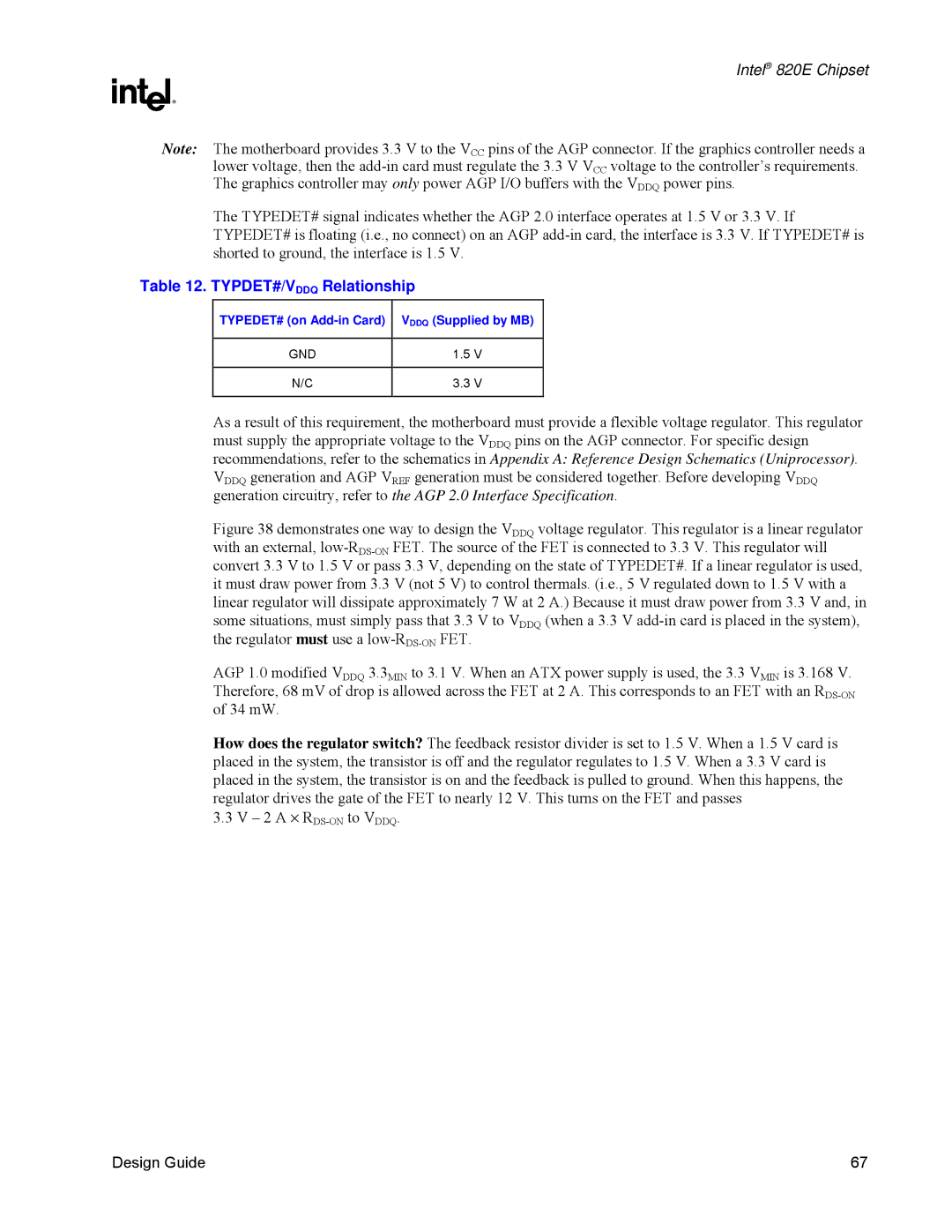 Intel 820E manual TYPDET#/VDDQ Relationship, TYPEDET# on Add-in Card DDQ Supplied by MB 
