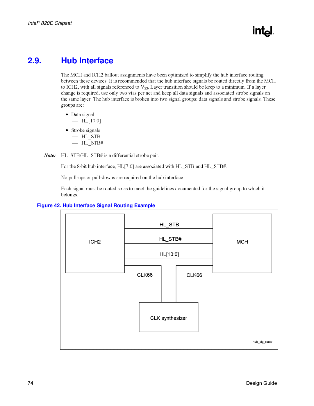 Intel 820E manual Hub Interface Signal Routing Example 