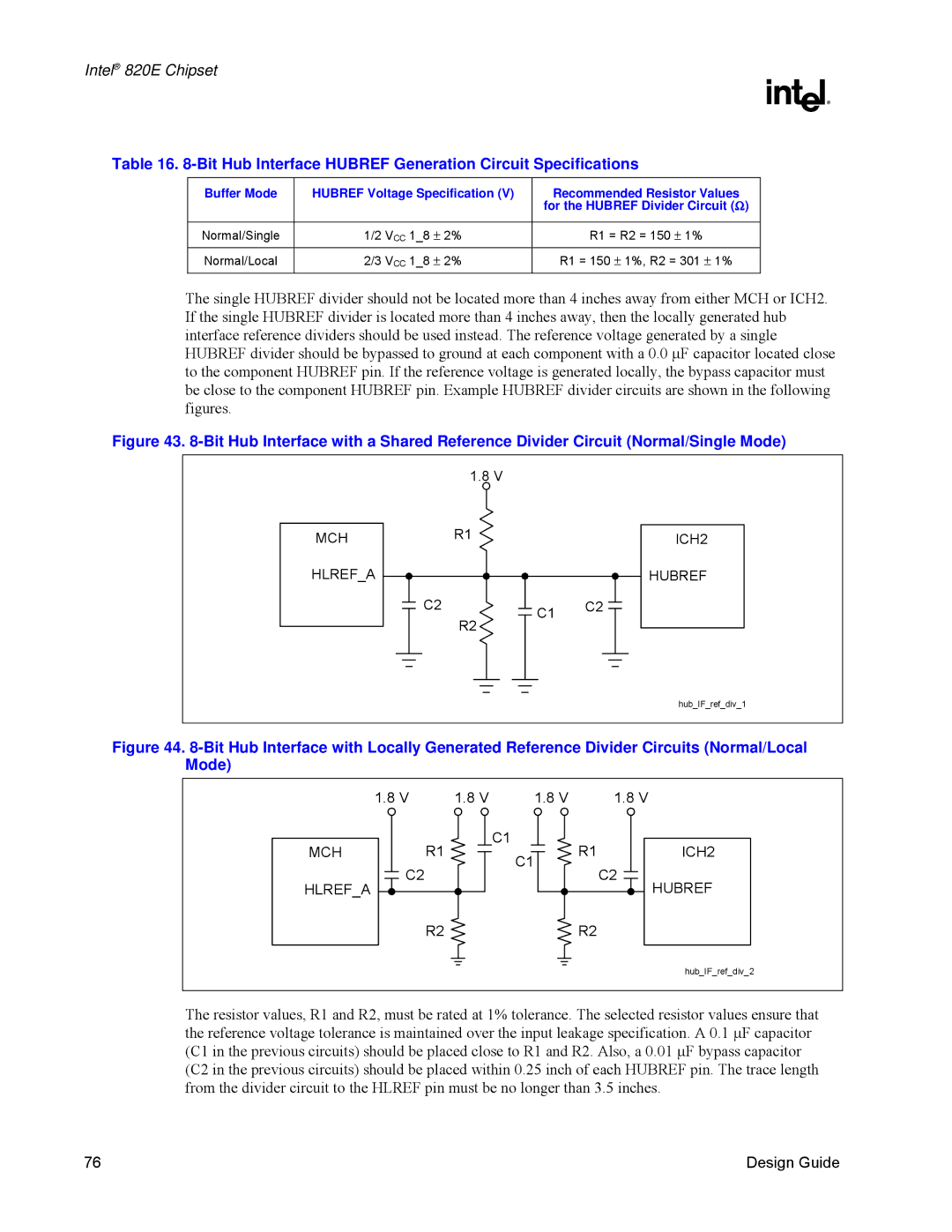 Intel 820E manual Bit Hub Interface Hubref Generation Circuit Specifications, MCH ICH2 Hlrefa Hubref 