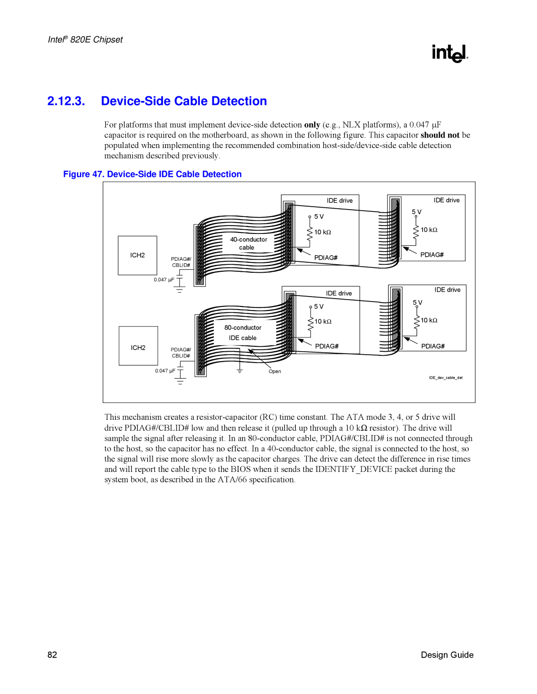 Intel 820E manual Device-Side Cable Detection, Device-Side IDE Cable Detection 