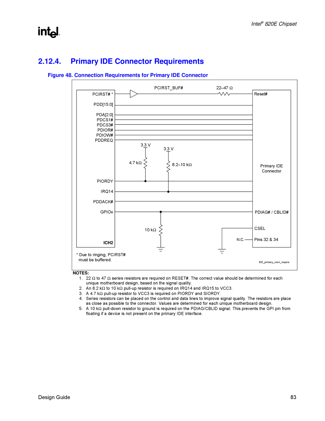 Intel 820E manual Primary IDE Connector Requirements 